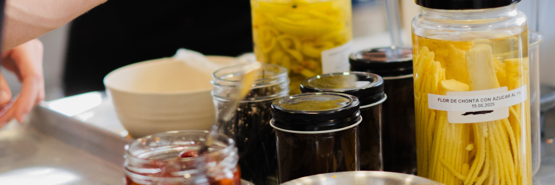 Preserved chonta and Amazon rainforest ingredients in lab jars